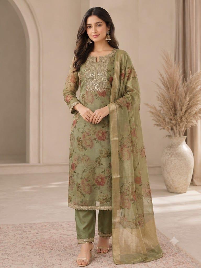 Sage Green Embroidered Suit Set