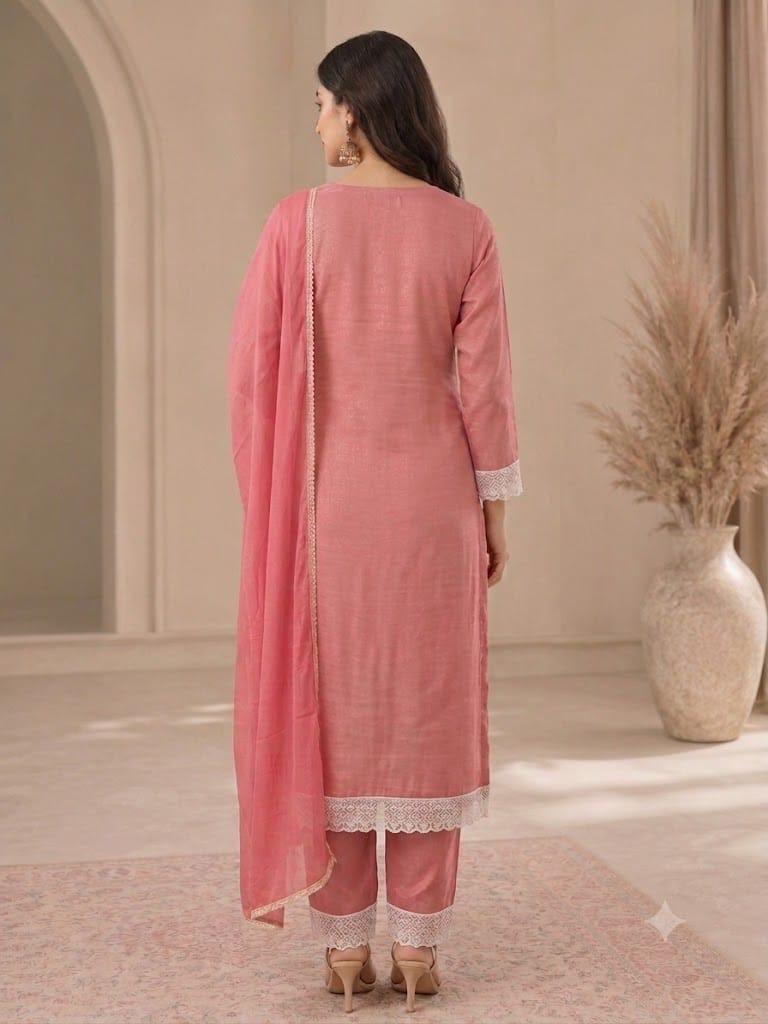 Pink Embroidered Suit Set with Dupatta