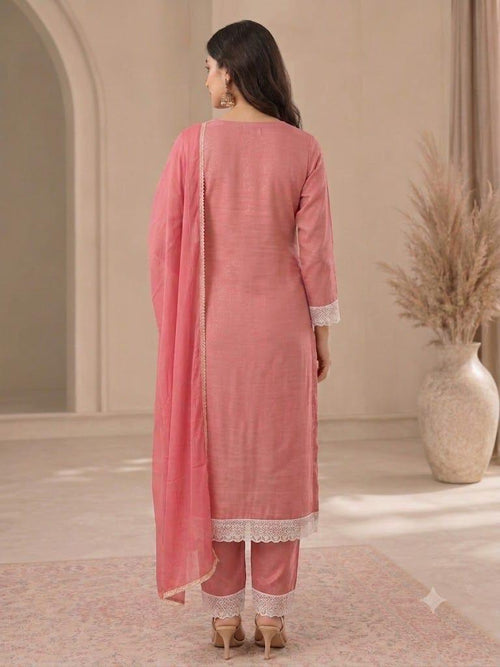 Pink Embroidered Suit Set with Dupatta