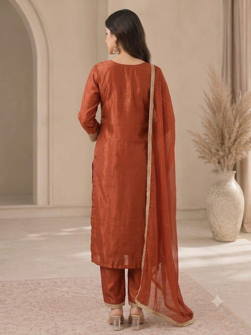 Rust Embroidered Suit Set